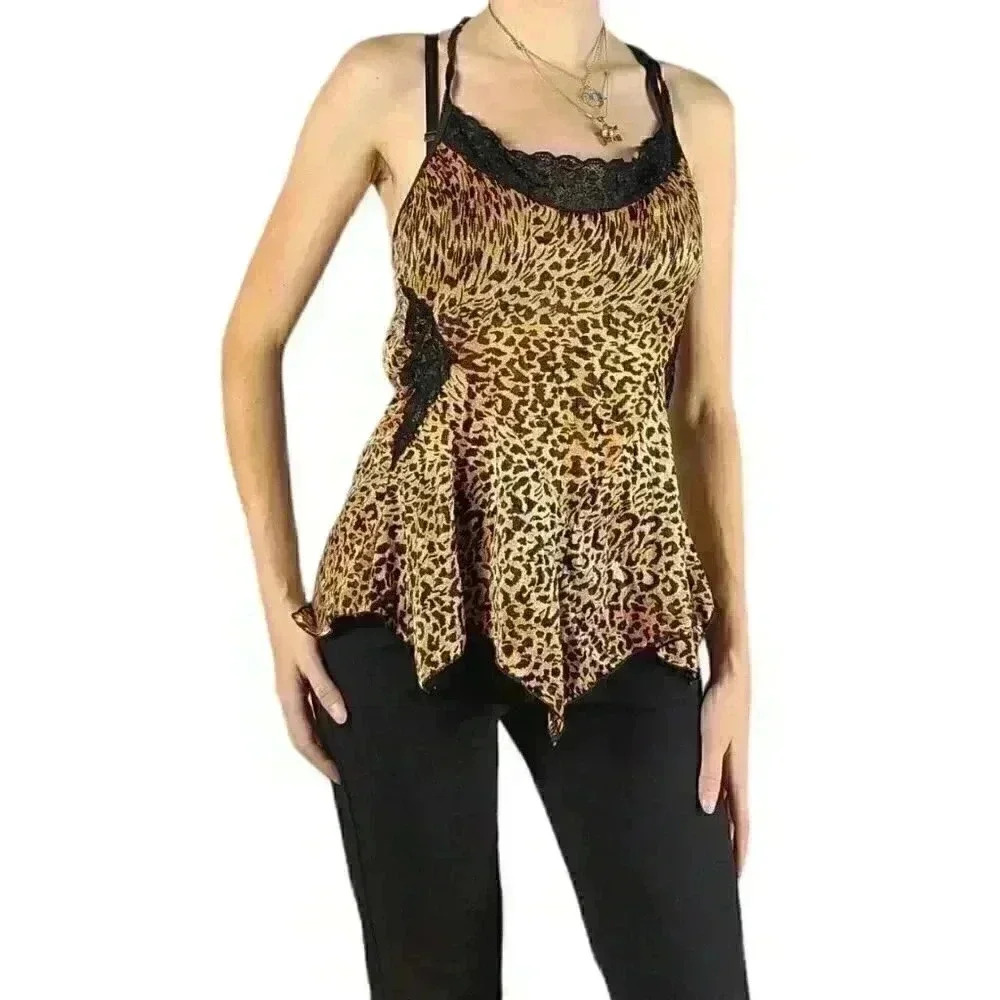 Y2k 90's Retro Sexy Leopard Print Lace Slip Top